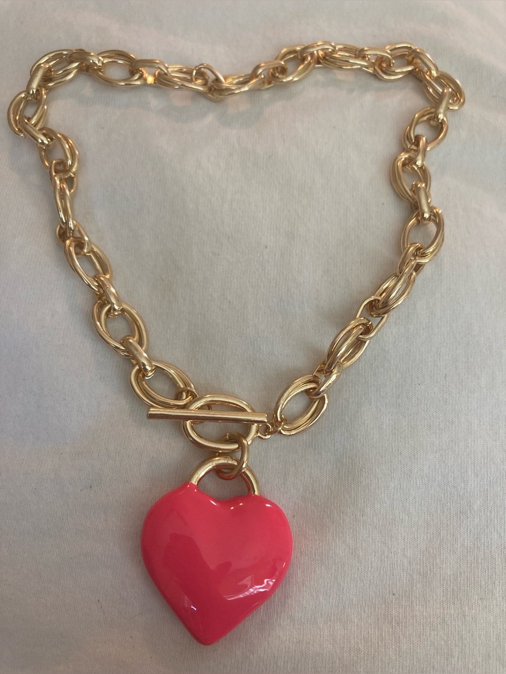 Gold Tone Chain with Pink Heart Pendant Toggle Clasp